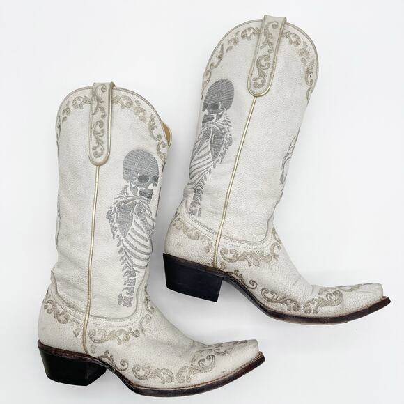 Yippee Ki Yay Old Gringo Women's 7.5 White Skeleton Selfie Western Cowgirl Boots - Picture 4 of 12